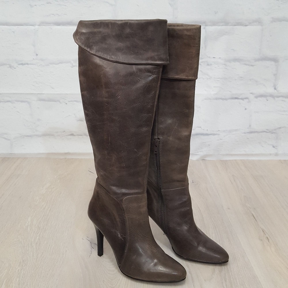 Aldo Dark Brown Leather Fold-Over Knee Boots